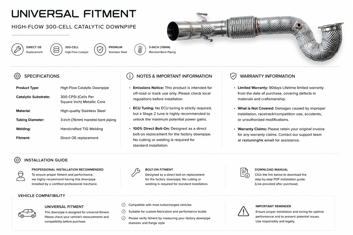 RSS Tuning Universal 300cell Exhaust Downpipe